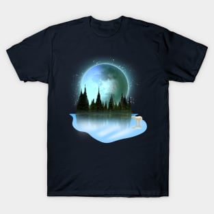 Full cold moon on december with frozen lake T-Shirt